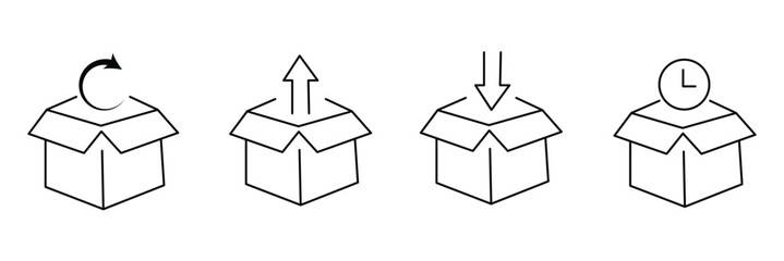 Box editable stroke pictogram and minimal thin line web icon set. Outline icons collection. Simple vector illustration.