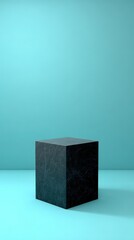 Black Speckled Cube on Teal Background Geometric Design Element Still Life