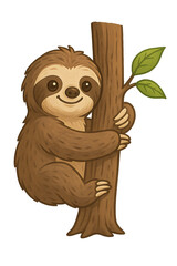 Obraz premium Isolate Transparent Earth Day Sloth Saving the Forest Cute Sloth Character Climbing Tree With Green Leaves Illustration PNG Die-Cut For Advertising