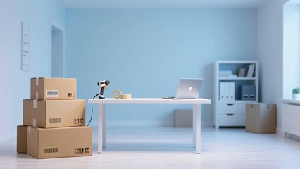 Fototapeta premium Inventory and dispatch office backdrop featuring barcode scanner and parcels