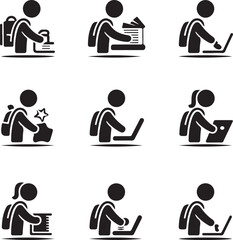 School days. Pictogram icon set. School children