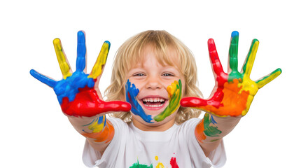 Happy Child With Colorful Paint Hands