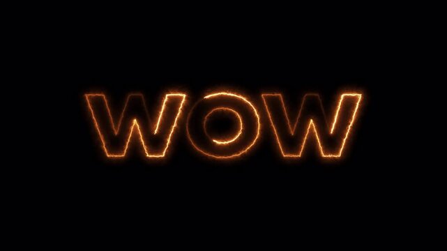 wow neon text animation used for reactions, highlight moments, social media clips and expressive overlays on black background