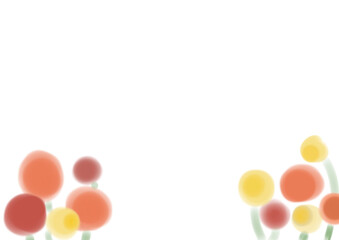 赤や黄色やピンクの花畑のフレームイラスト