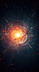 Futuristic Digital Explosion with Bright Center and Dynamic Light Trails