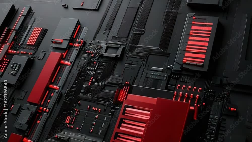 Aufkleber futuristic circuit board pulsating with red lights