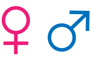 Male and female gender symbols in blue and pink colours on a white background, Ideal for topic related to gender, identity, biology and health vector illustration. icon, sign , symbols.