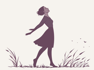 Elegant Female Silhouette in Backlight – Graceful Minimalist Woman Outline Vector – Fashion, Beauty, and Feminine Art Style for Modern Design