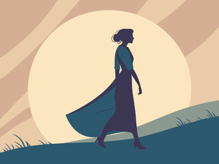 Elegant Female Silhouette in Backlight – Graceful Minimalist Woman Outline Vector – Fashion, Beauty, and Feminine Art Style for Modern Design
