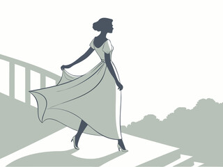Elegant Female Silhouette in Backlight – Graceful Minimalist Woman Outline Vector – Fashion, Beauty, and Feminine Art Style for Modern Design