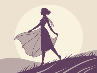 Elegant Female Silhouette in Backlight – Graceful Minimalist Woman Outline Vector – Fashion, Beauty, and Feminine Art Style for Modern Design