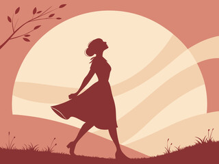 Elegant Female Silhouette in Backlight – Graceful Minimalist Woman Outline Vector – Fashion, Beauty, and Feminine Art Style for Modern Design