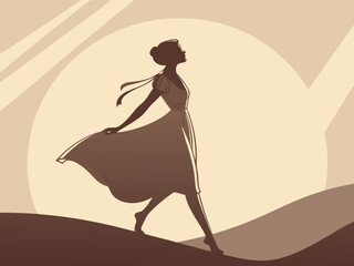 Elegant Female Silhouette in Backlight – Graceful Minimalist Woman Outline Vector – Fashion, Beauty, and Feminine Art Style for Modern Design