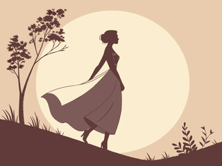 Elegant Female Silhouette in Backlight – Graceful Minimalist Woman Outline Vector – Fashion, Beauty, and Feminine Art Style for Modern Design