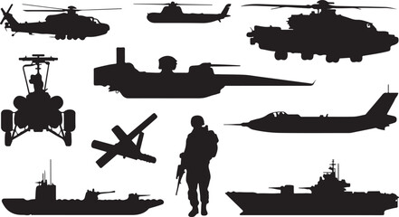 Fototapeta premium Vector military silhouettes set