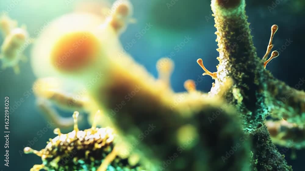Poster microscopic view of bacteria multiplying in a biological environment