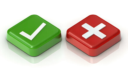 Green checkmark and red cross symbols representing correct and incorrect decisions, choices