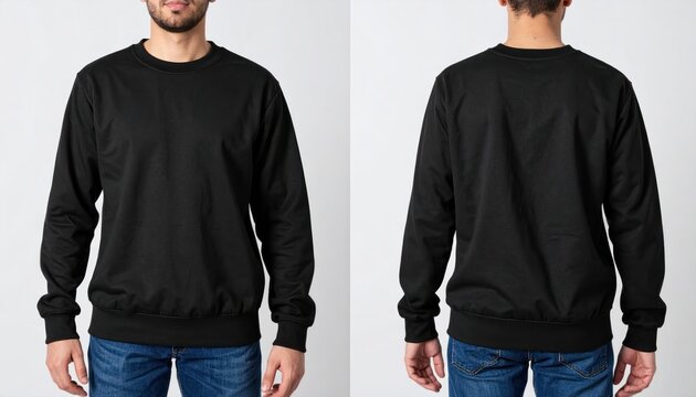 Front and back view of a black sweatshirt