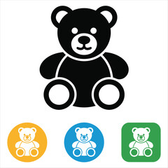 Black Teddy Bear Icon with Color Variations on White Background