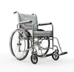 Fototapeta premium Gray wheelchair, chrome metal frame, isolated white background