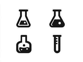 Four simple black and white science lab glassware icons. 