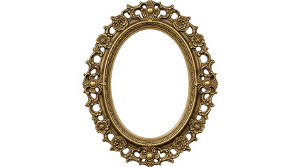 Ornate oval gold gilded mirror frame isolated on transparent background