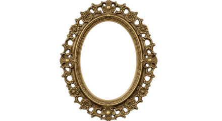Ornate oval gold gilded mirror frame isolated on transparent background