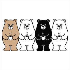 Four Cartoon Bears Holding Coffee Cups illustration