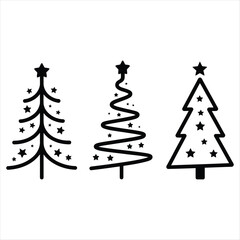 Three Black Christmas Tree Illustrations with Stars