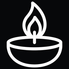 White Candle Flame Icon on Black Background fire light