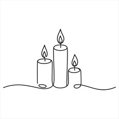 Three Burning Candles Continuous Line Drawing flame