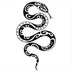 Black and White Snake Illustration with Tribal Pattern