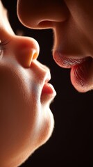 Sparkling Faces About To Kiss Intimate Moment Warm Light and Dark Background