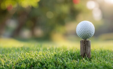 Golf ball on tee in grassy field (1)