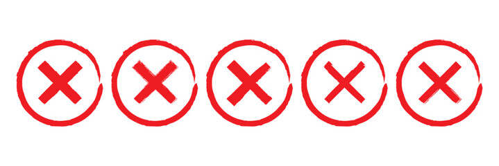 Hand drawn dirty grunge brush strokes cross x vector illustration icon set. Cross mark wrong symbol graphic design collection. Check mark symbol NO button for vote in check box, web, etc.