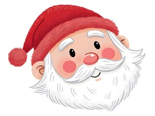 Cute cartoon illustration of santa claus face with red hat and white beard
