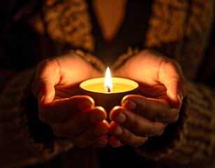 Hands Holding Candle in Darkness – Symbol of Hope and Comfort