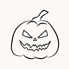 Whimsical hand drawn halloween pumpkin. Doodle sketch element, magic spooky character. line art cartoon icon, fun symbols for decoration, posters, horror party. Autumn Isolated vector illustration.