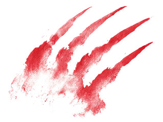 Bloody animal claw slashes, isolated on transparent cutout background