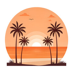 Tropical sunset over the ocean with palm trees