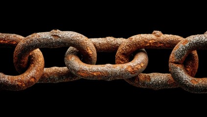 Fototapeta premium Rusted metal chain links against black background