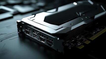 High-performance graphics card with a sleek design in professional studio lighting