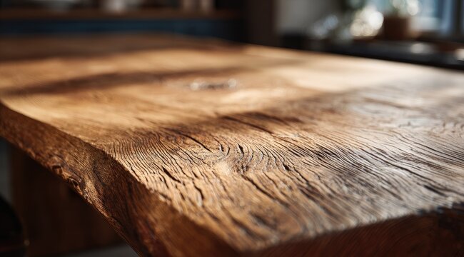 Close-up of a natural wood table top