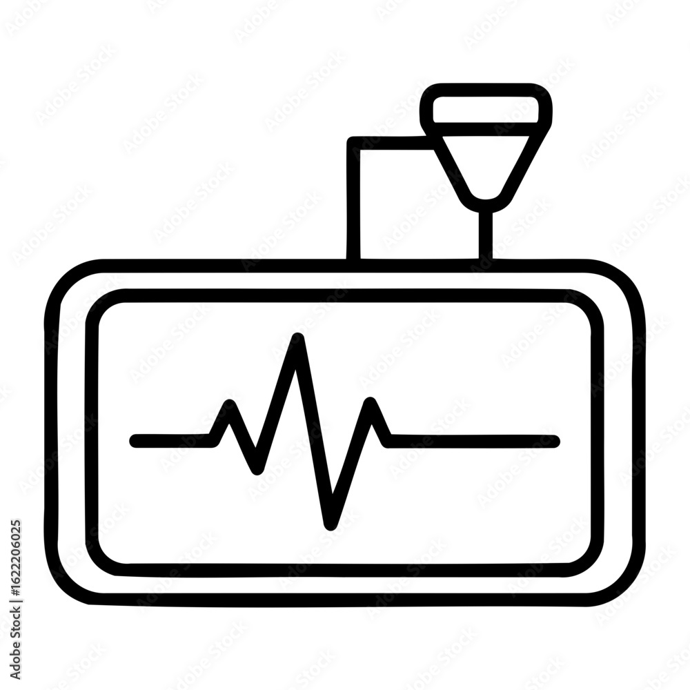Poster depiction of a heart monitor with a visible pulse line and sensor icon