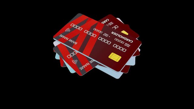 Collection of Credit card, debit card, rotation animation on transparent background. Full HD. 4K