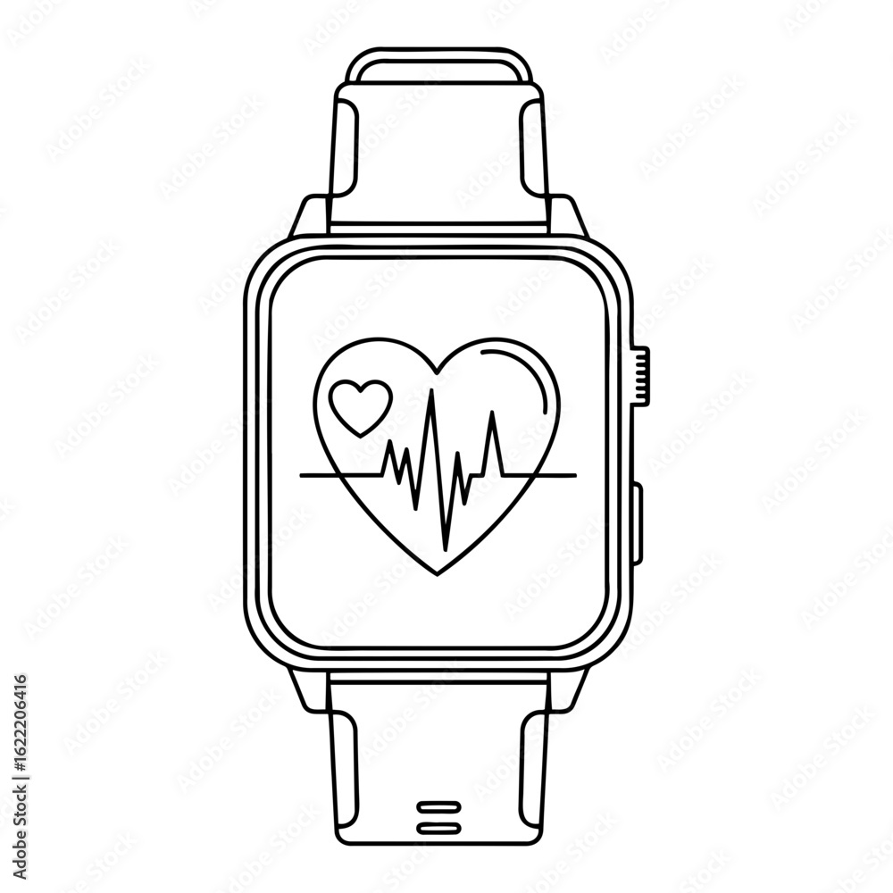 Poster smartwatch displaying heart rate monitor with heart and pulse outline