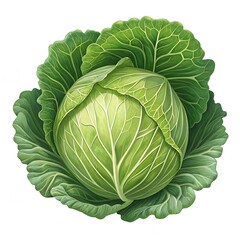 Fototapeta premium Fresh green cabbage with detailed leaves isolated on white background vegetable healthy