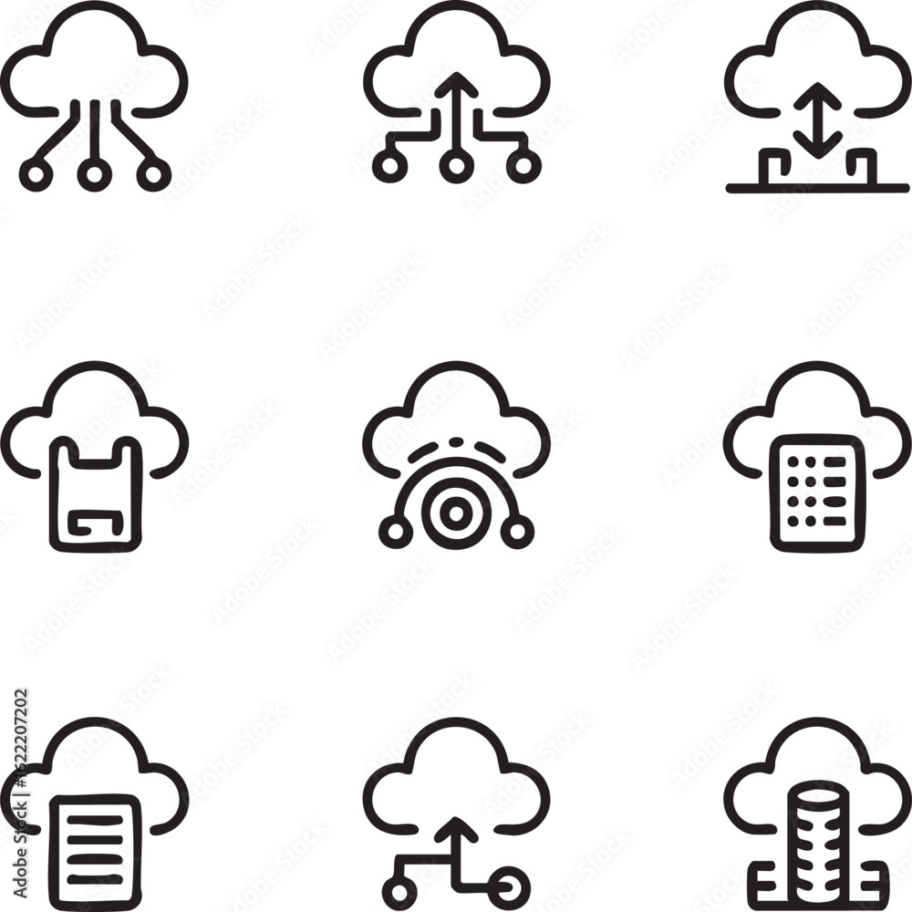 Aufkleber cloud computing vector icon set adjustable stroke,outline icons data storage,network,server,database