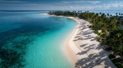 breathtaking aerial view of a tropical island with crystal-clear deep blue ocean surrounding it