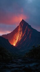 Volcanic mountain peak at sunset